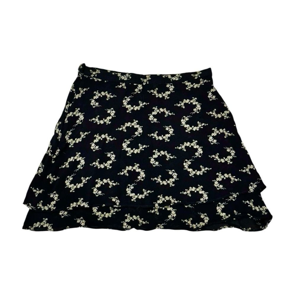 BANANA REPUBLIC Black and White/Yellow Floral Chiffon Tiered Mini Skirt